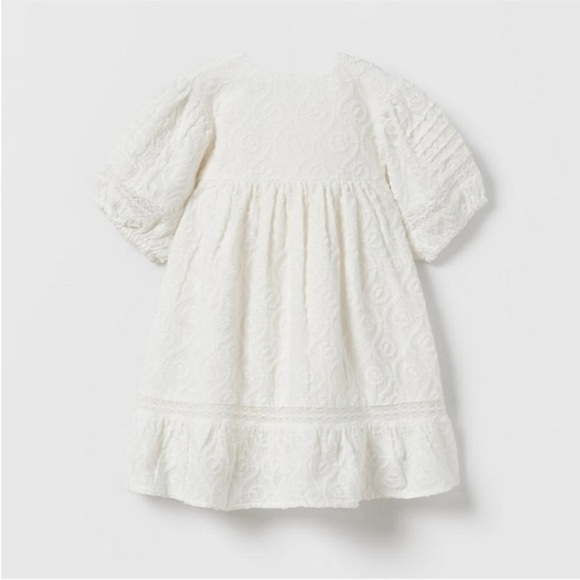 Zara Cotton Off White Puff Sleeve Baby Doll Kids Dress - Picture 3 of 13